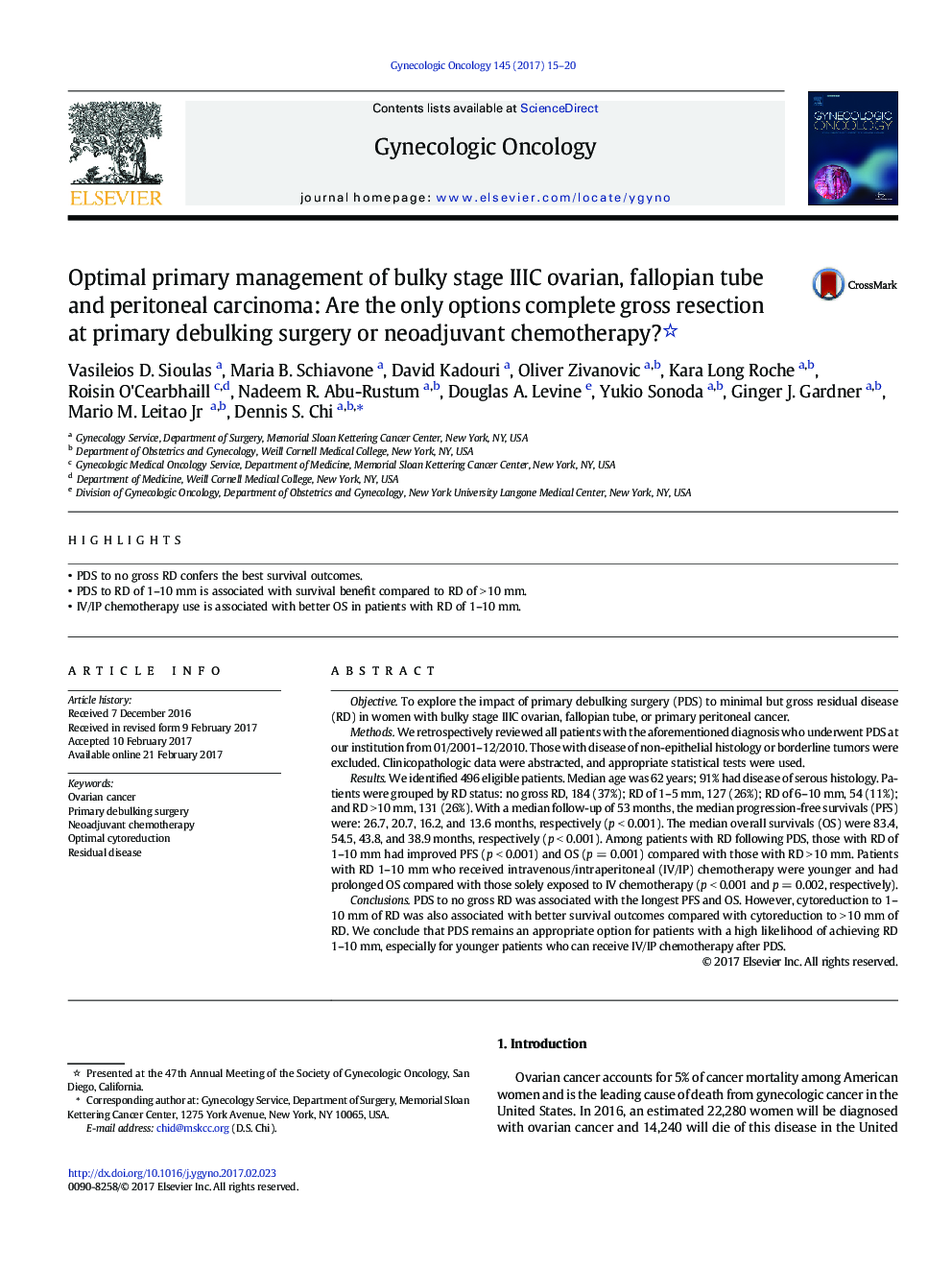 Optimal primary management of bulky stage IIIC ovarian, fallopian tube and peritoneal carcinoma: Are the only options complete gross resection at primary debulking surgery or neoadjuvant chemotherapy?