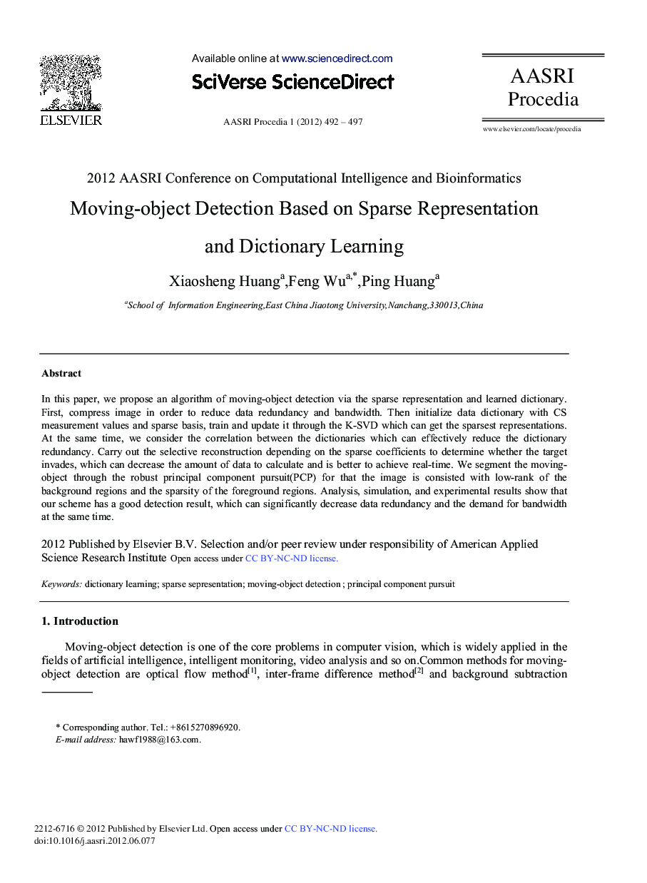 Moving-object Detection Based on Sparse Representation and Dictionary Learning
