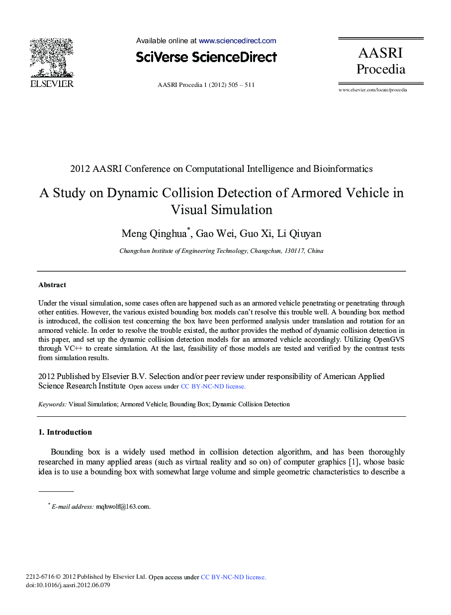 A Study on Dynamic Collision Detection of Armored Vehicle in Visual Simulation