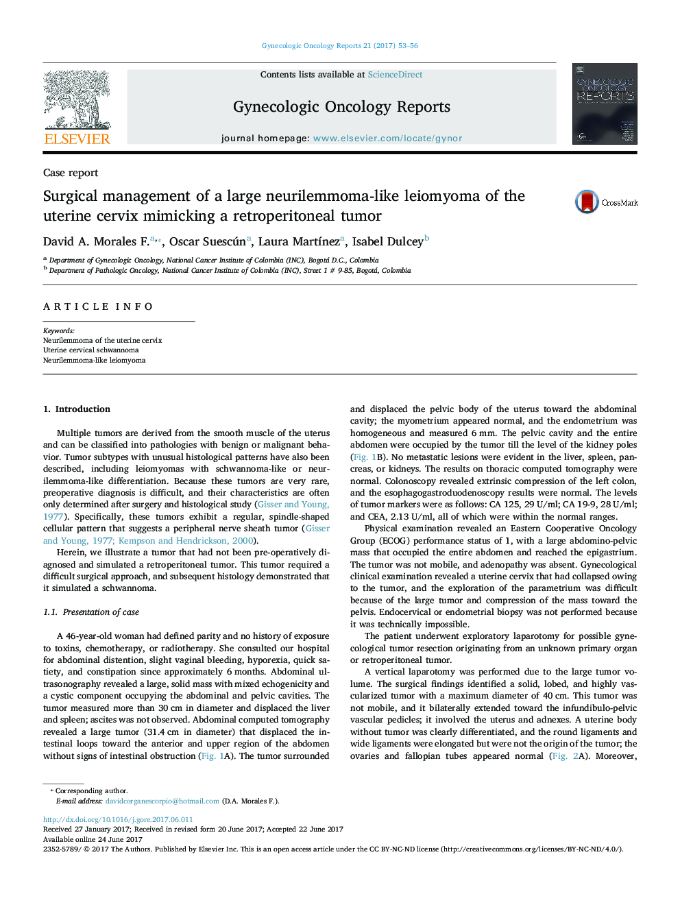 Surgical management of a large neurilemmoma-like leiomyoma of the uterine cervix mimicking a retroperitoneal tumor