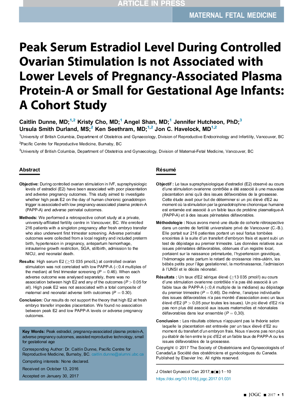 Peak Serum Estradiol Level During Controlled Ovarian Stimulation Is not Associated with Lower Levels of Pregnancy-Associated Plasma Protein-A or Small for Gestational Age Infants: A Cohort Study