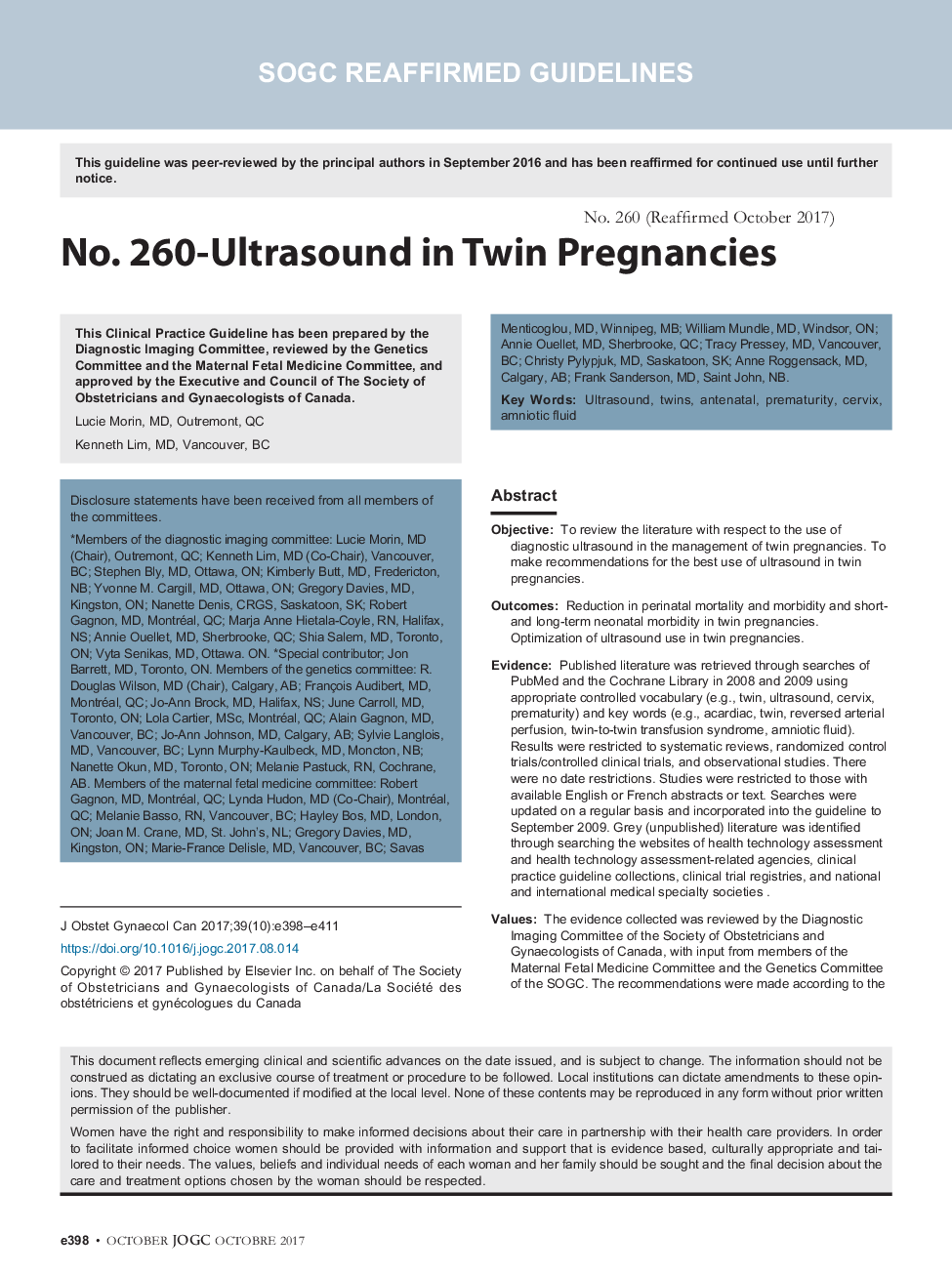 No. 260-Ultrasound in Twin Pregnancies