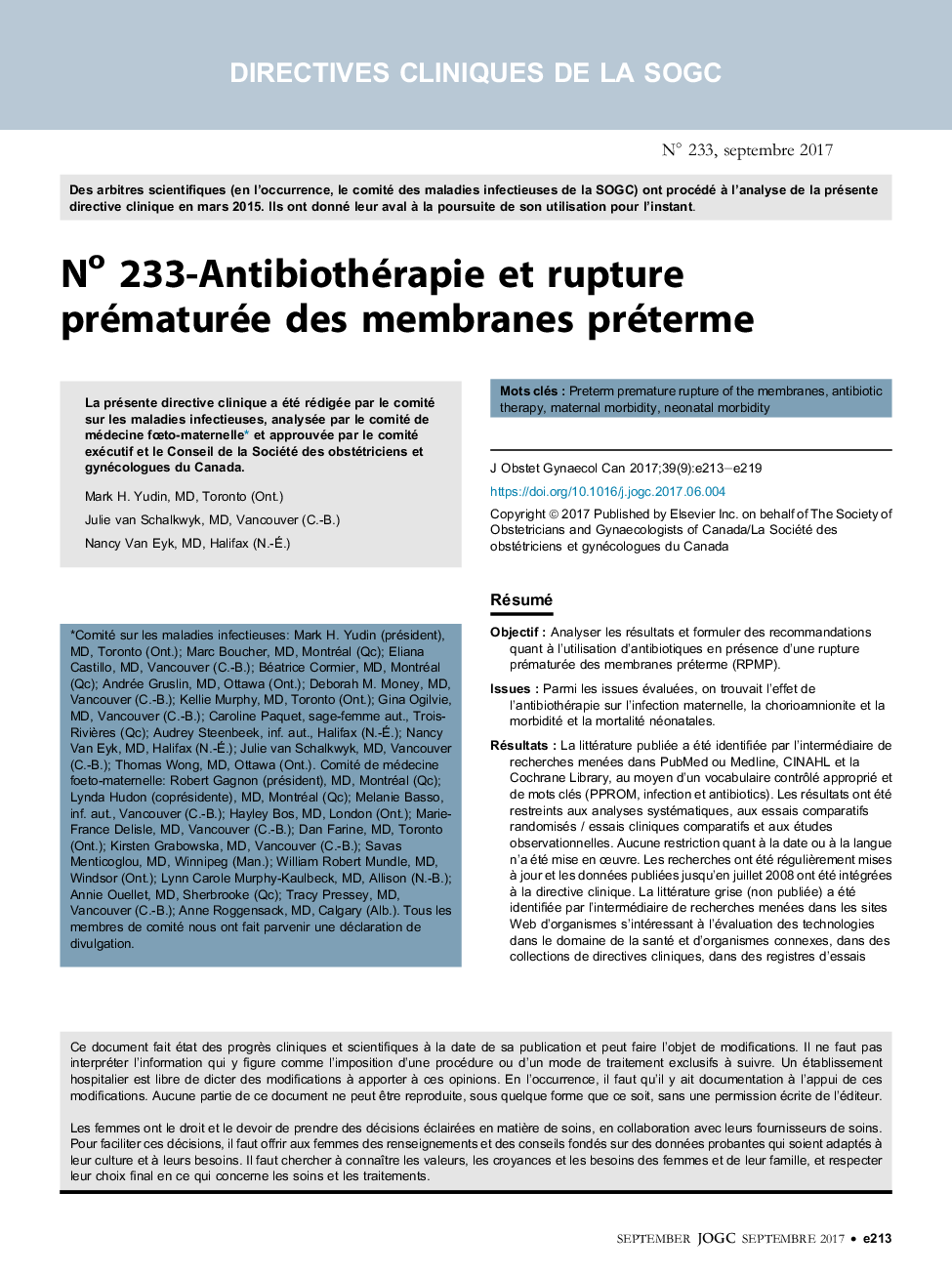 No 233-Antibiothérapie et rupture prématurée des membranes préterme
