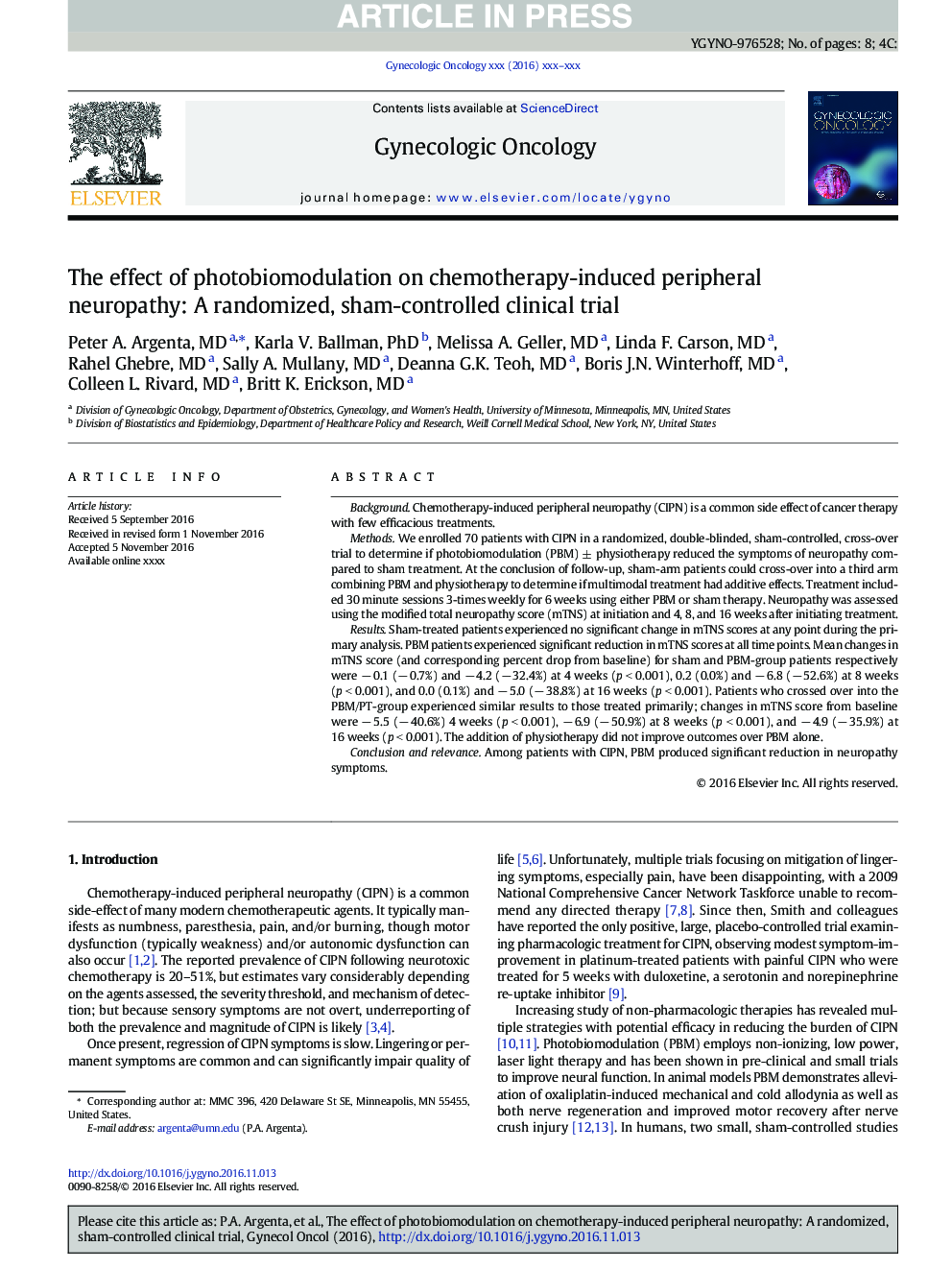 The effect of photobiomodulation on chemotherapy-induced peripheral neuropathy: A randomized, sham-controlled clinical trial