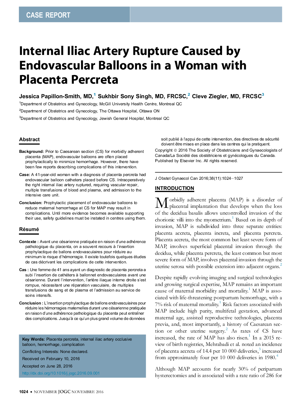 Internal Iliac Artery Rupture Caused by Endovascular Balloons in a Woman with Placenta Percreta