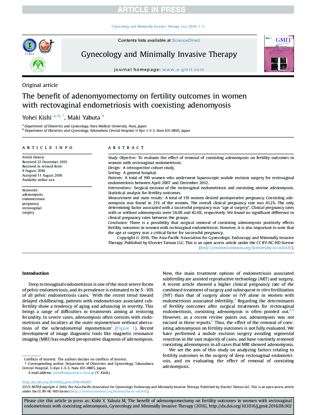 The benefit of adenomyomectomy on fertility outcomes in women with rectovaginal endometriosis with coexisting adenomyosis