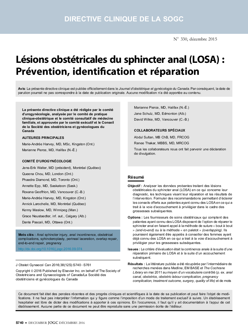 Lésions obstétricales du sphincter anal (LOSA) : Prévention, identification et réparation