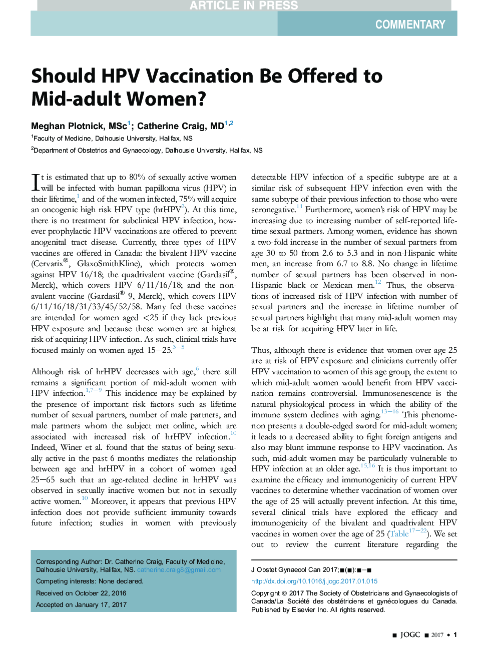 Should HPV Vaccination Be Offered to Mid-adult Women?