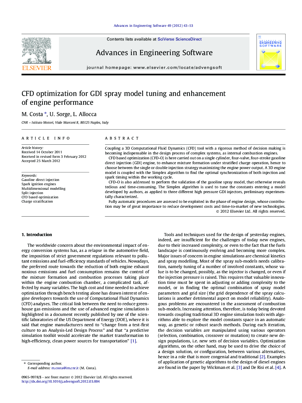 CFD optimization for GDI spray model tuning and enhancement of engine performance