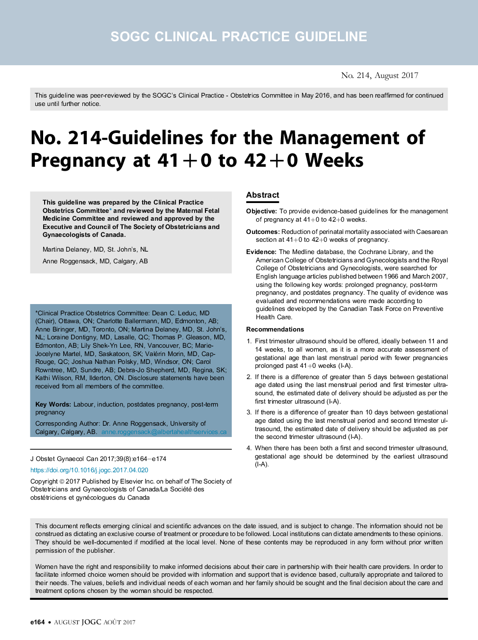 شماره 214-دستورالعمل های مدیریت بارداری در 41 + 0 تا 42 + 0 هفته 