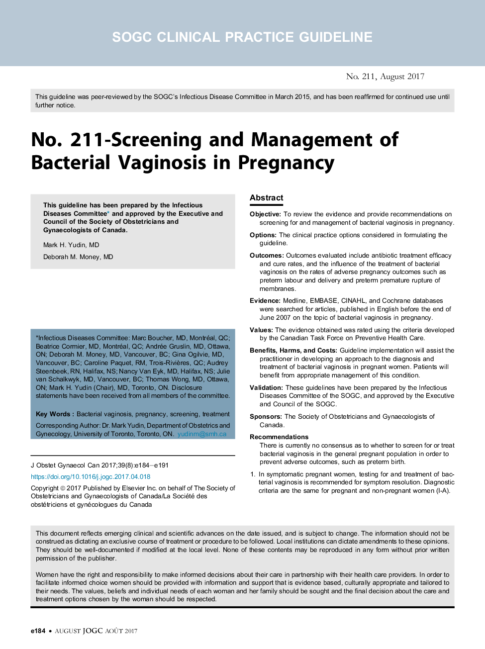 شماره 211 - غربالگری و مدیریت واژینوز باکتریایی در حاملگی 