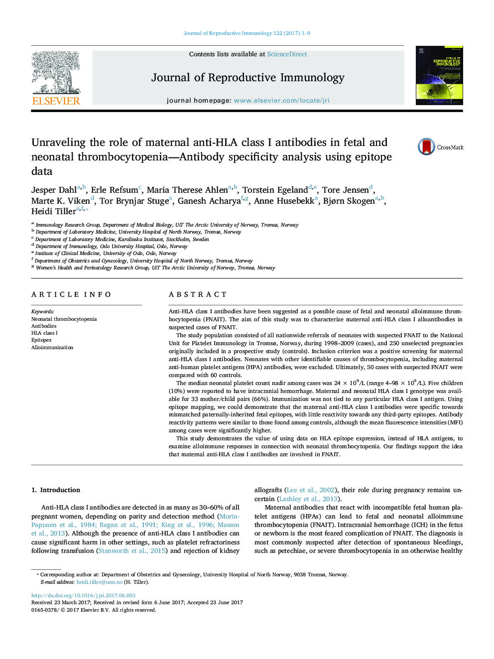 Unraveling the role of maternal anti-HLA class I antibodies in fetal and neonatal thrombocytopenia-Antibody specificity analysis using epitope data