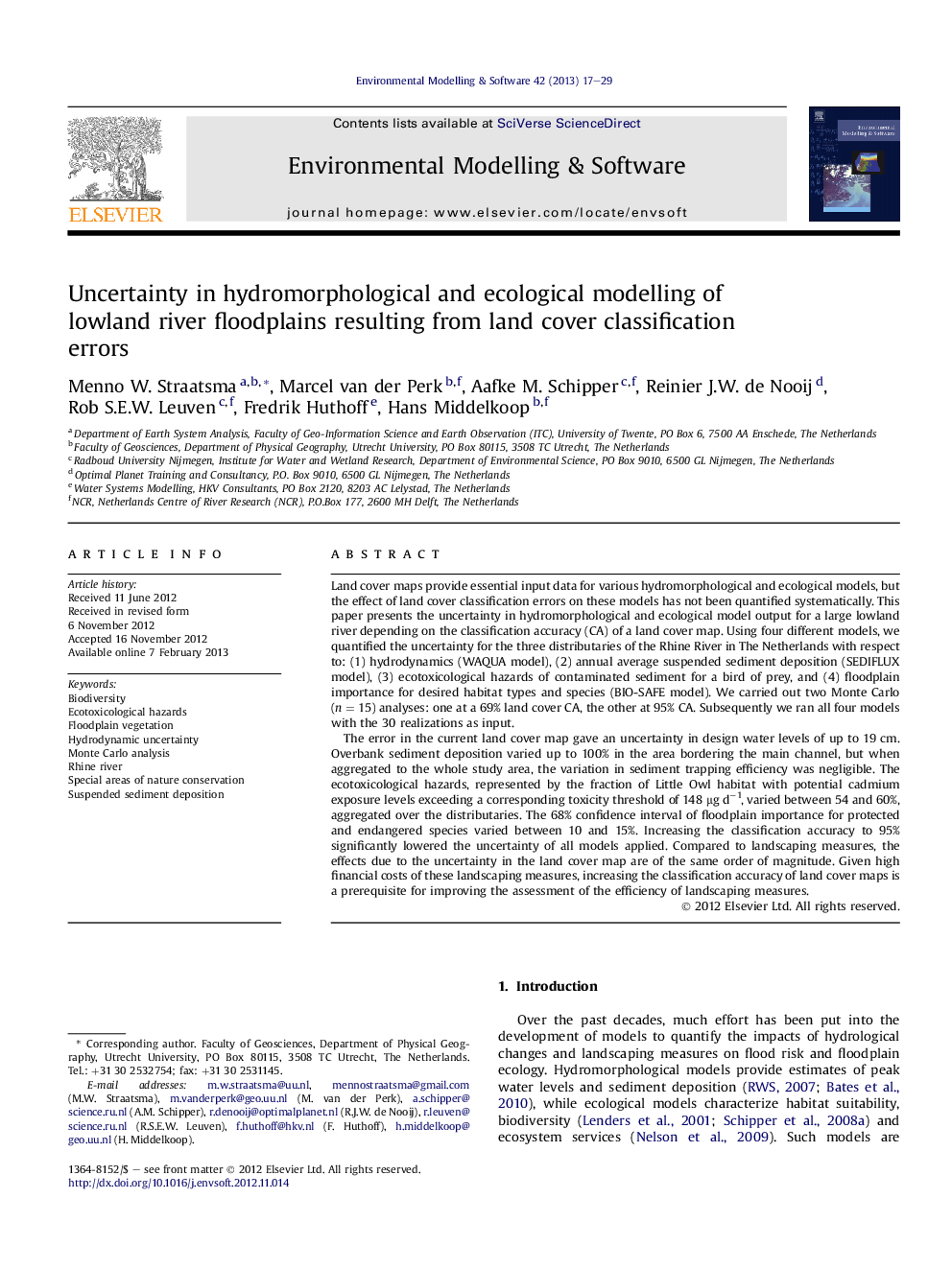 Uncertainty in hydromorphological and ecological modelling of lowland river floodplains resulting from land cover classification errors