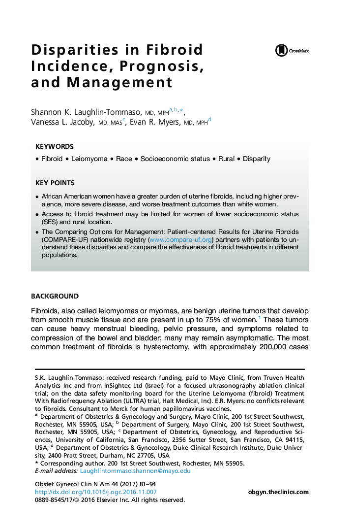 Disparities in Fibroid Incidence, Prognosis, and Management