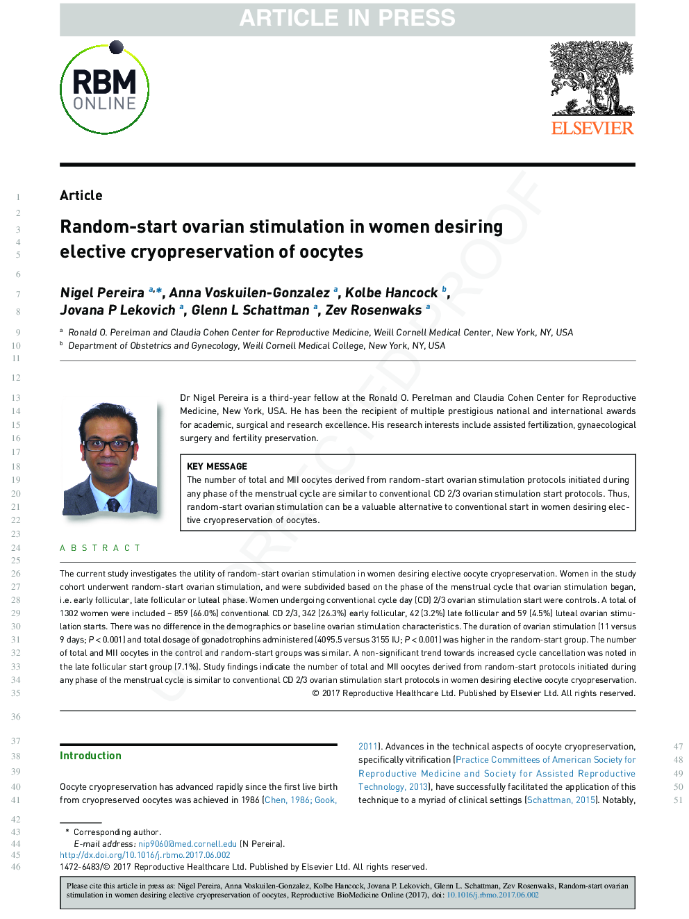 Random-start ovarian stimulation in women desiring elective cryopreservation of oocytes