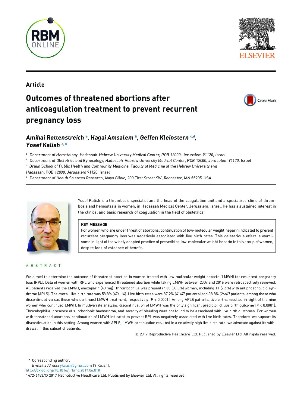 Outcomes of threatened abortions after anticoagulation treatment to prevent recurrent pregnancy loss