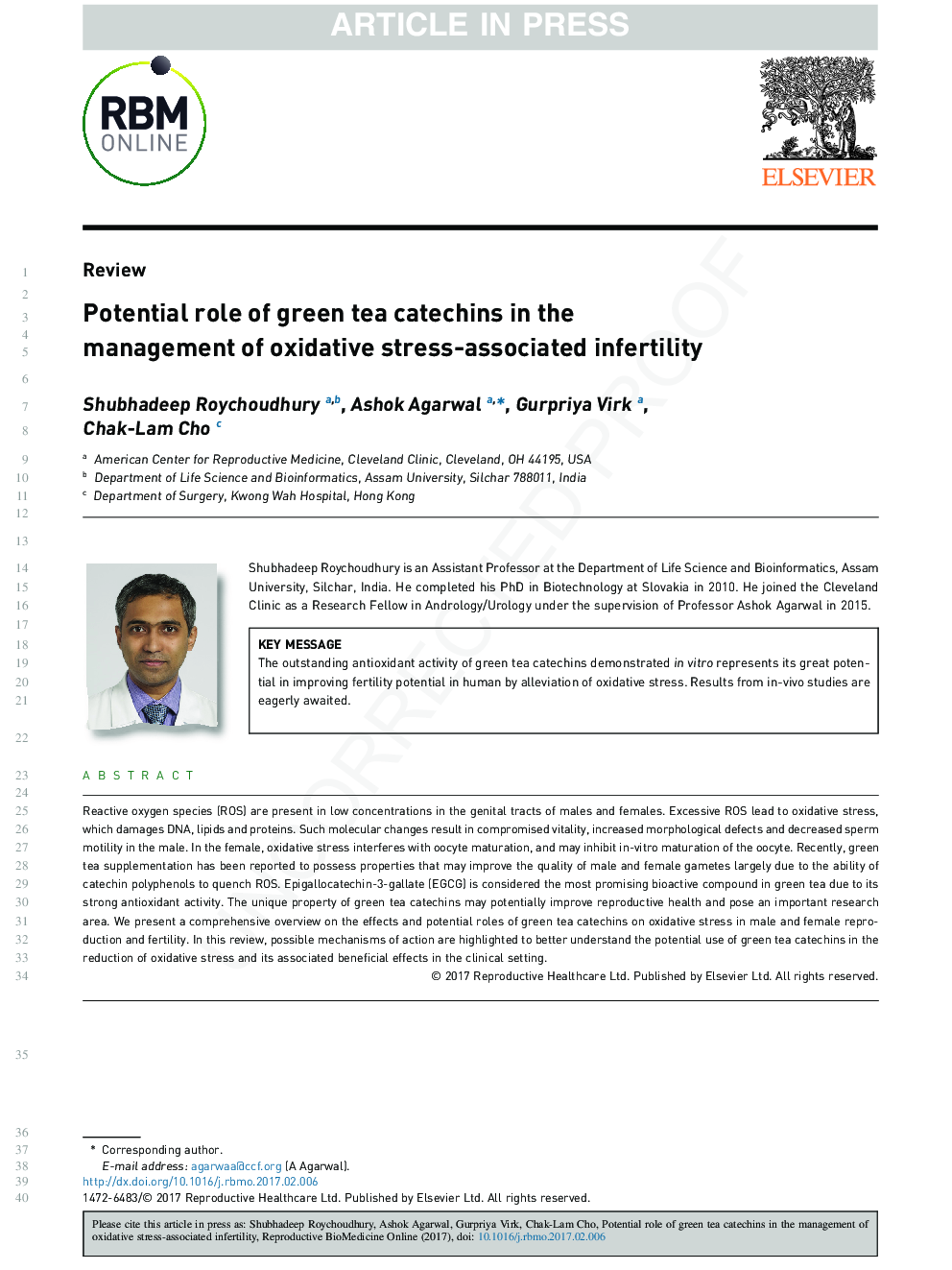 Potential role of green tea catechins in the management of oxidative stress-associated infertility