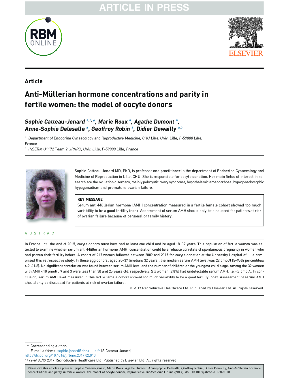 Anti-Müllerian hormone concentrations and parity in fertile women: the model of oocyte donors