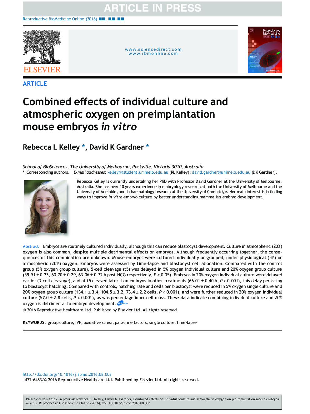 Combined effects of individual culture and atmospheric oxygen on preimplantation mouse embryos in vitro