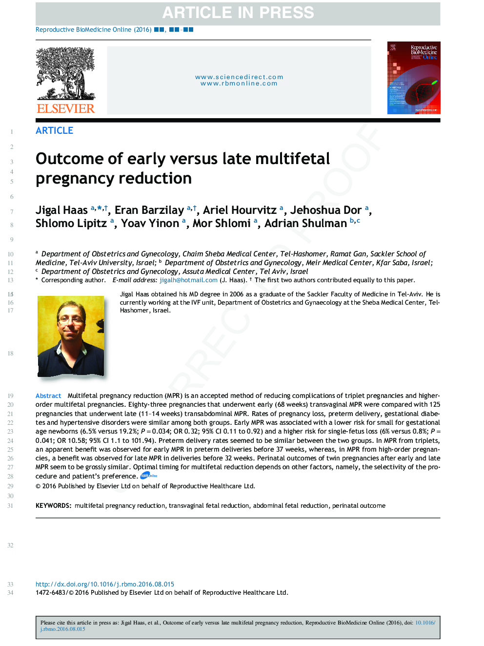 Outcome of early versus late multifetal pregnancy reduction