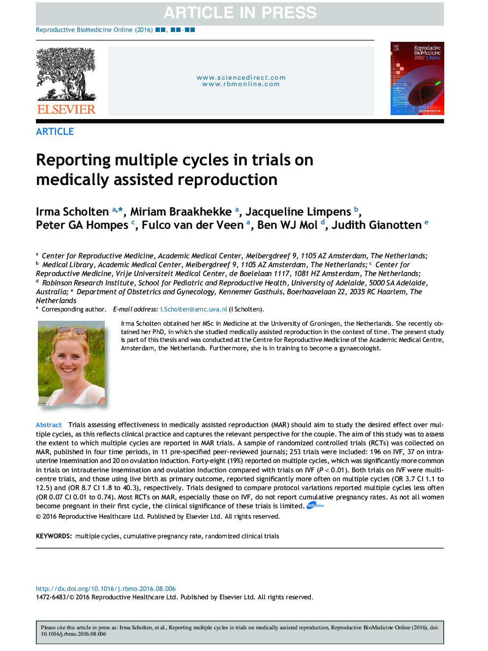 Reporting multiple cycles in trials on medically assisted reproduction