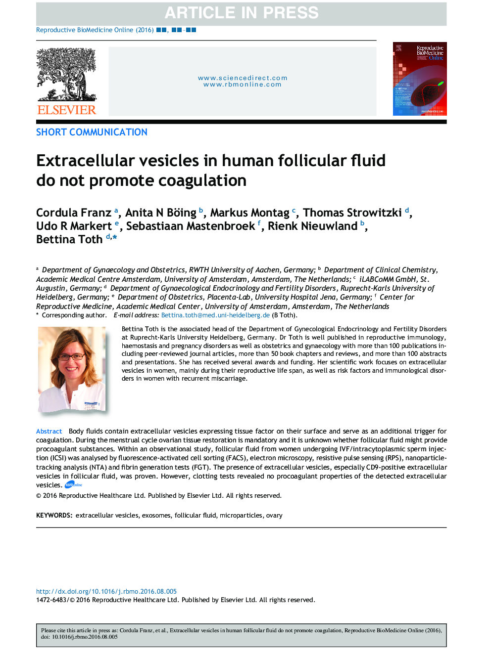 Extracellular vesicles in human follicular fluid do not promote coagulation