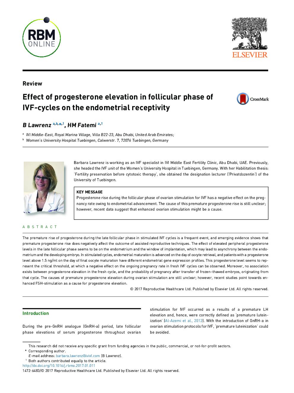 Effect of progesterone elevation in follicular phase of IVF-cycles on the endometrial receptivity