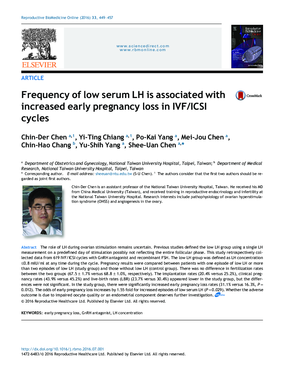 Frequency of low serum LH is associated with increased early pregnancy loss in IVF/ICSI cycles