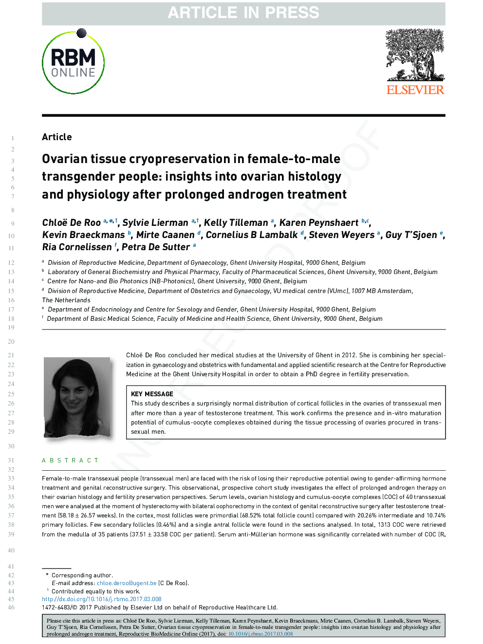 Ovarian tissue cryopreservation in female-to-male transgender people: insights into ovarian histology and physiology after prolonged androgen treatment