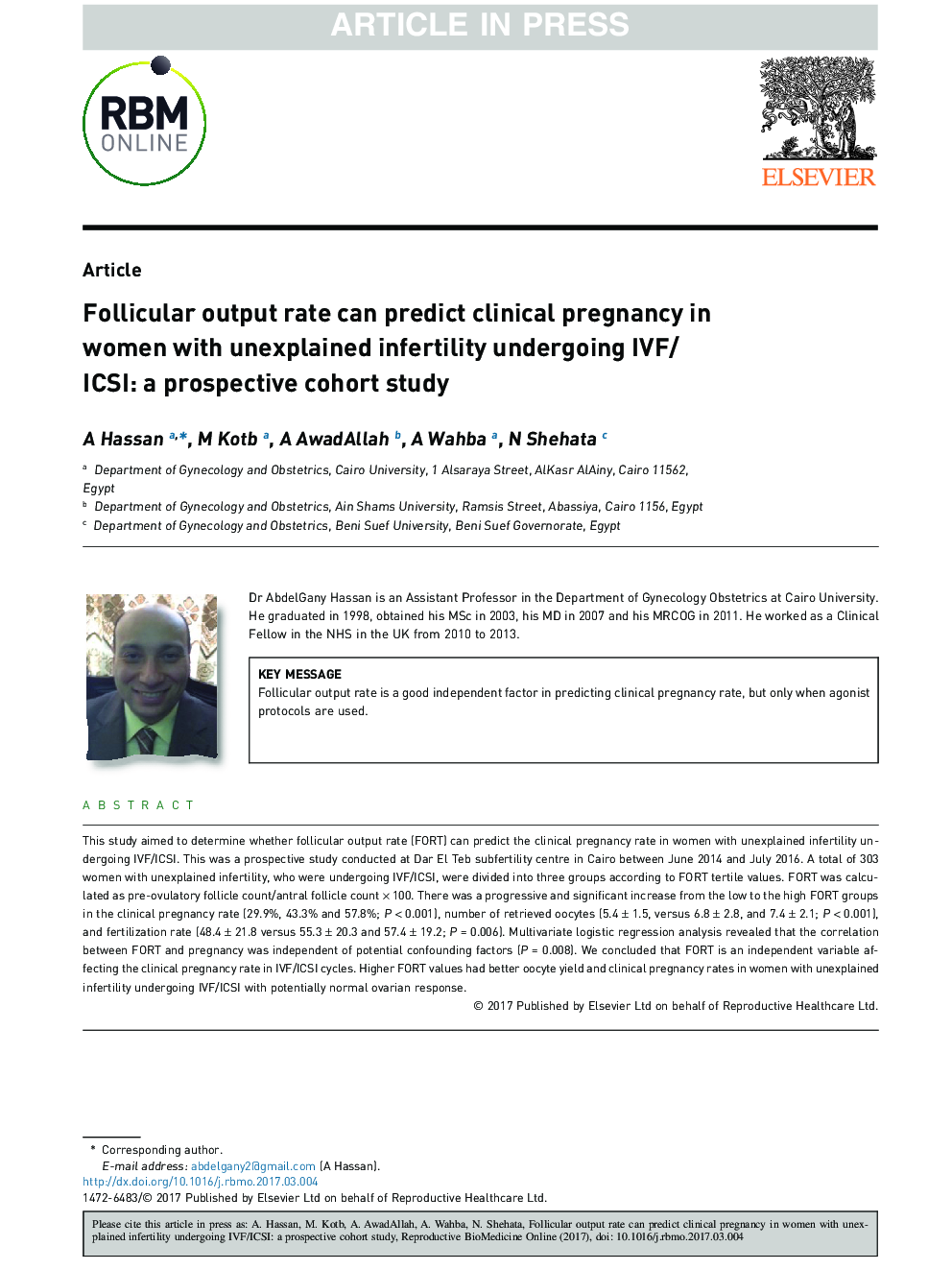 Follicular output rate can predict clinical pregnancy in women with unexplained infertility undergoing IVF/ICSI: a prospective cohort study