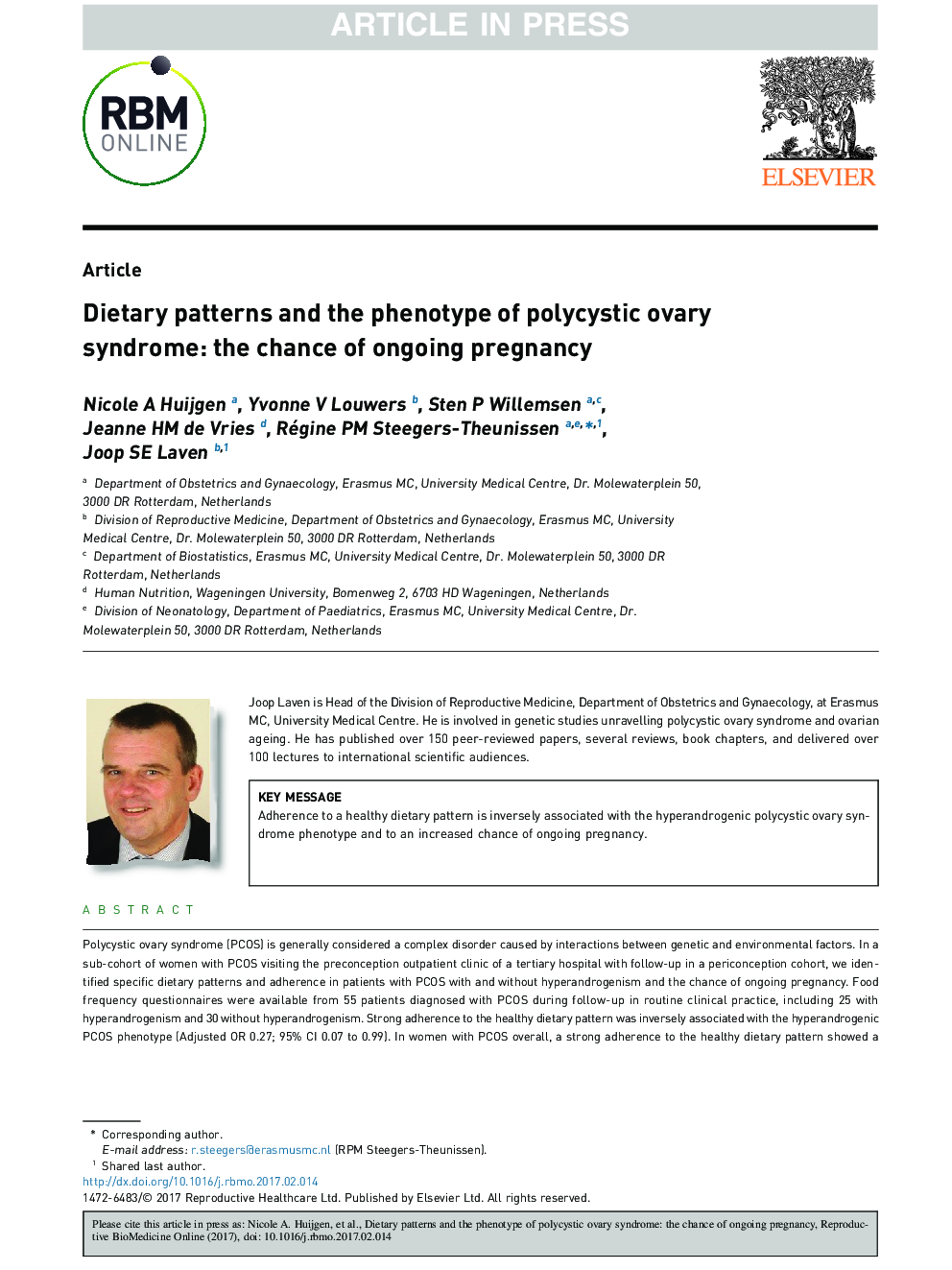 Dietary patterns and the phenotype of polycystic ovary syndrome: the chance of ongoing pregnancy