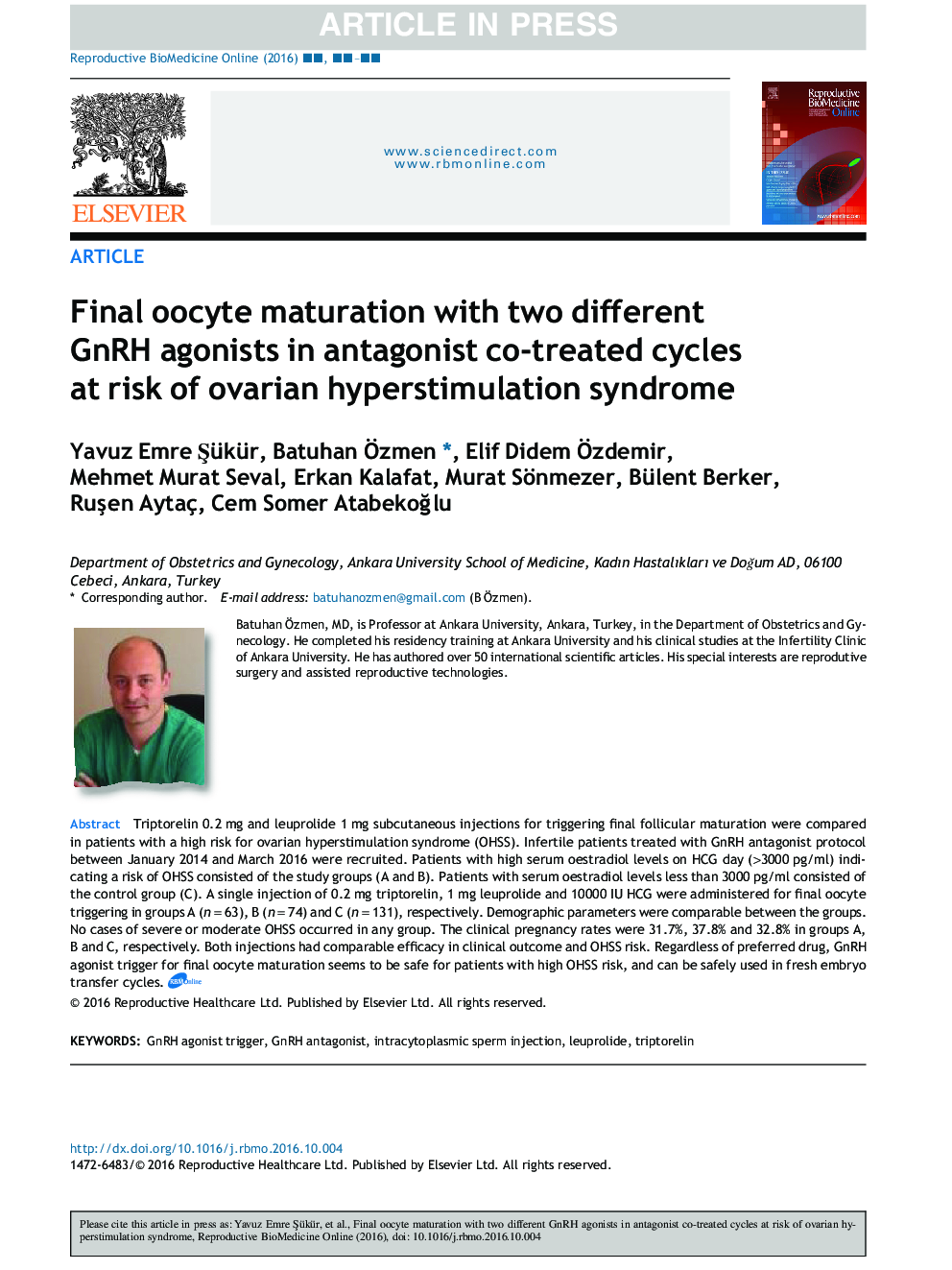 Final oocyte maturation with two different GnRH agonists in antagonist co-treated cycles at risk of ovarian hyperstimulation syndrome