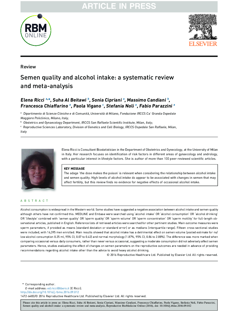 Semen quality and alcohol intake: a systematic review and meta-analysis