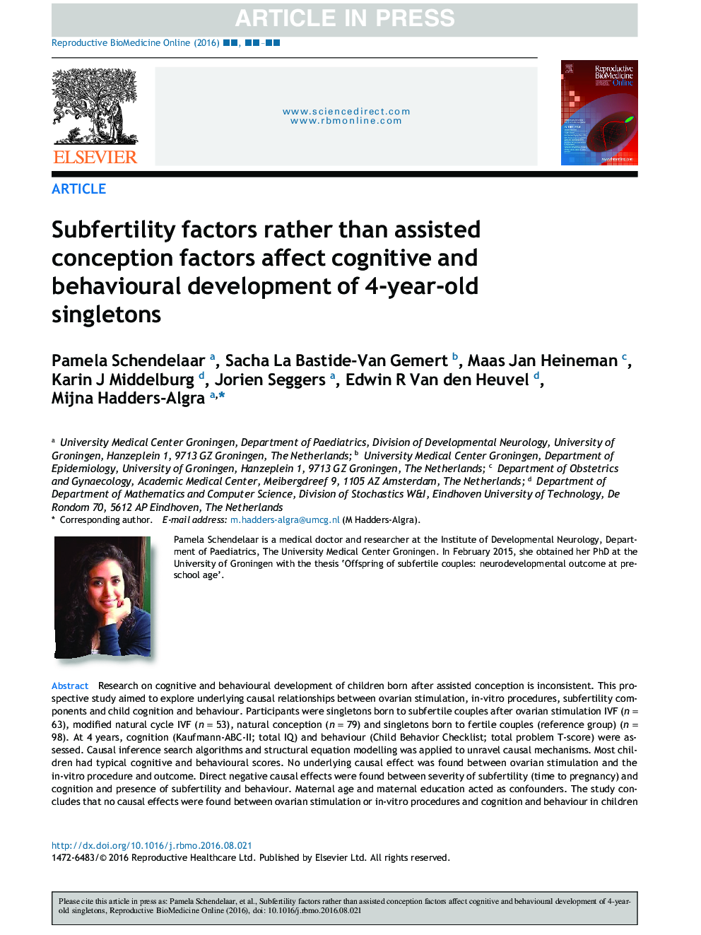 Subfertility factors rather than assisted conception factors affect cognitive and behavioural development of 4-year-old singletons