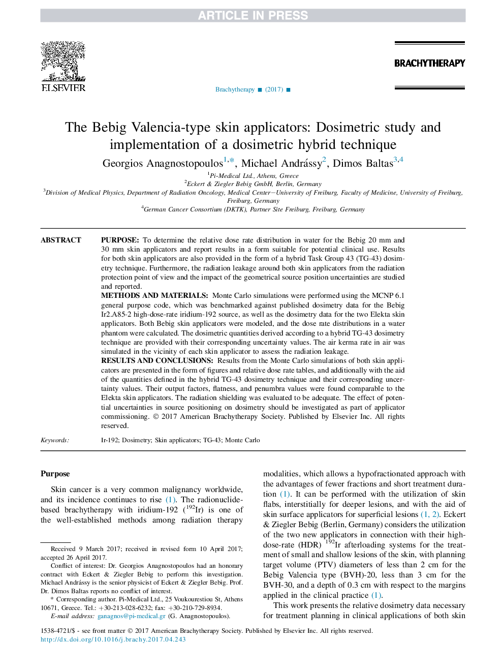 The Bebig Valencia-type skin applicators: Dosimetric study and implementation of a dosimetric hybrid technique