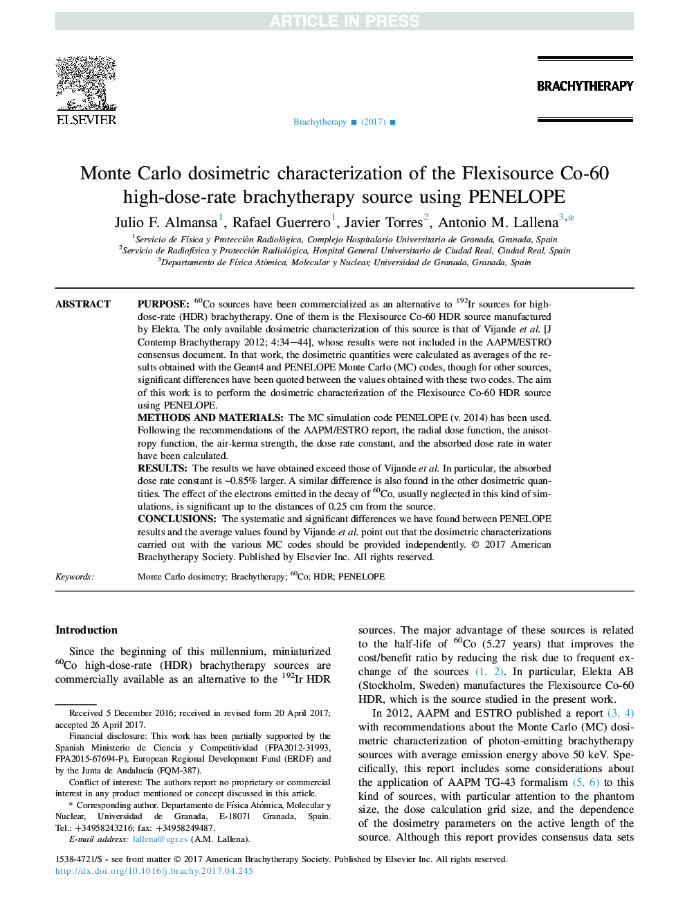 Monte Carlo dosimetric characterization of the Flexisource Co-60 high-dose-rate brachytherapy source using PENELOPE