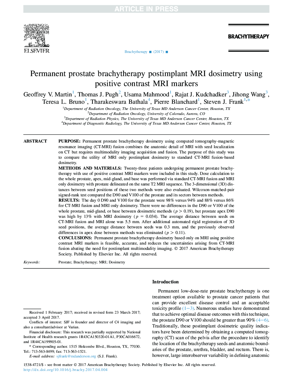 Permanent prostate brachytherapy postimplant magnetic resonance imaging dosimetry using positive contrast magnetic resonance imaging markers