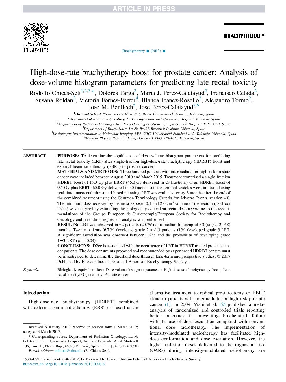 High-dose-rate brachytherapy boost for prostate cancer: Analysis of dose-volume histogram parameters for predicting late rectal toxicity