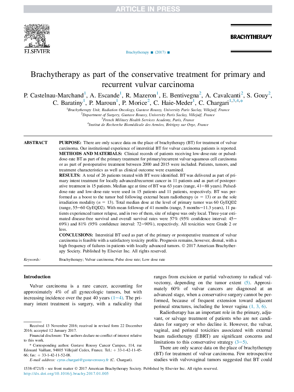 Brachytherapy as part of the conservative treatment for primary and recurrent vulvar carcinoma