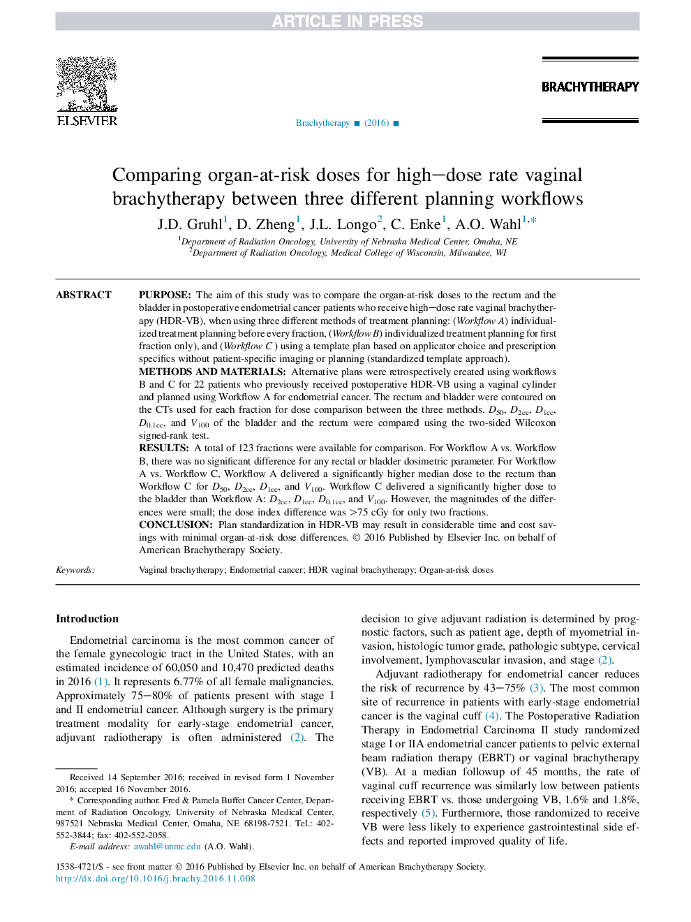 Comparing organ-at-risk doses for high-dose-rate vaginal brachytherapy between three different planning workflows