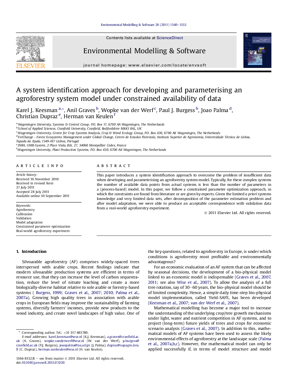 عکس صفحه اول مقاله: A system identification approach for developing and parameterising an agroforestry system model under constrained availability of data A system identification approach for developing and parameterising an agroforestry system model under constrained availability of data