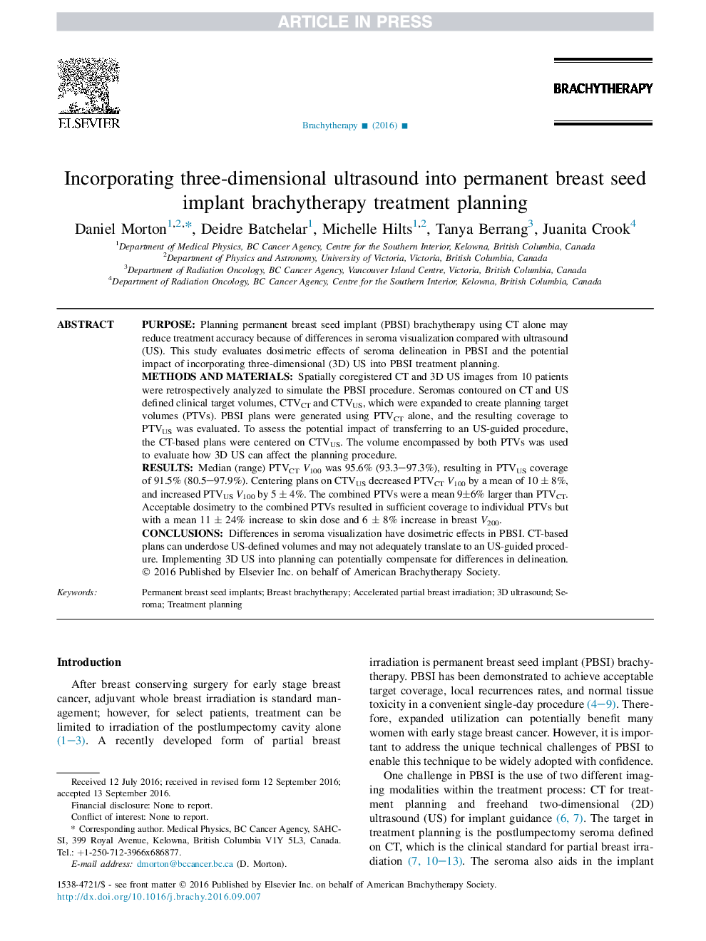 Incorporating three-dimensional ultrasound into permanent breast seed implant brachytherapy treatment planning