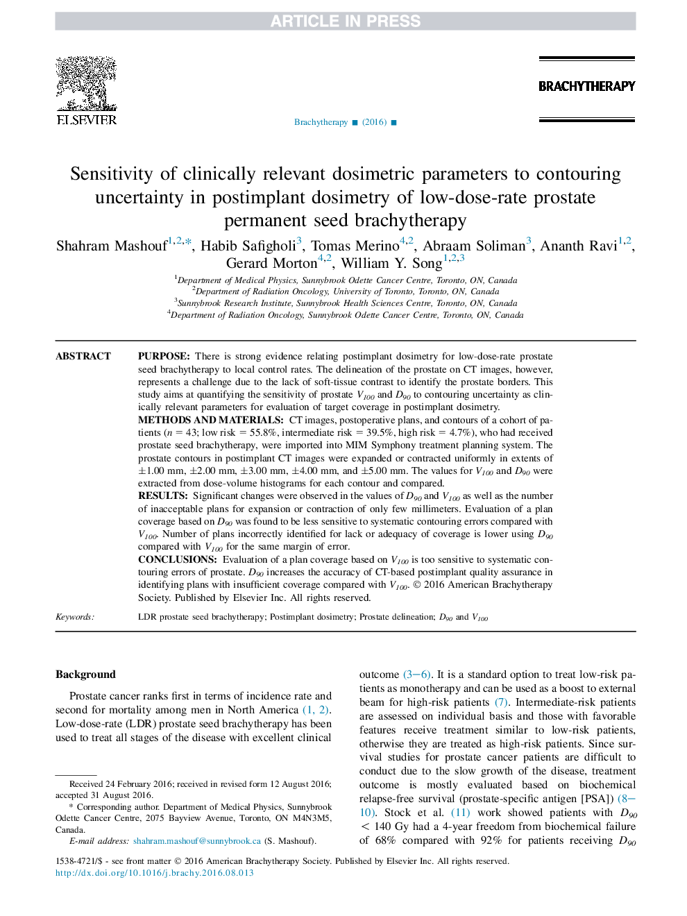 حساسیت از پارامترهای دوزیمتری بالینی مرتبط با عدم قطعیت کانتینر در دوزیمتری پسیمملت با براکیوتراپی پایدار دائمی پروستات با دوز کم 