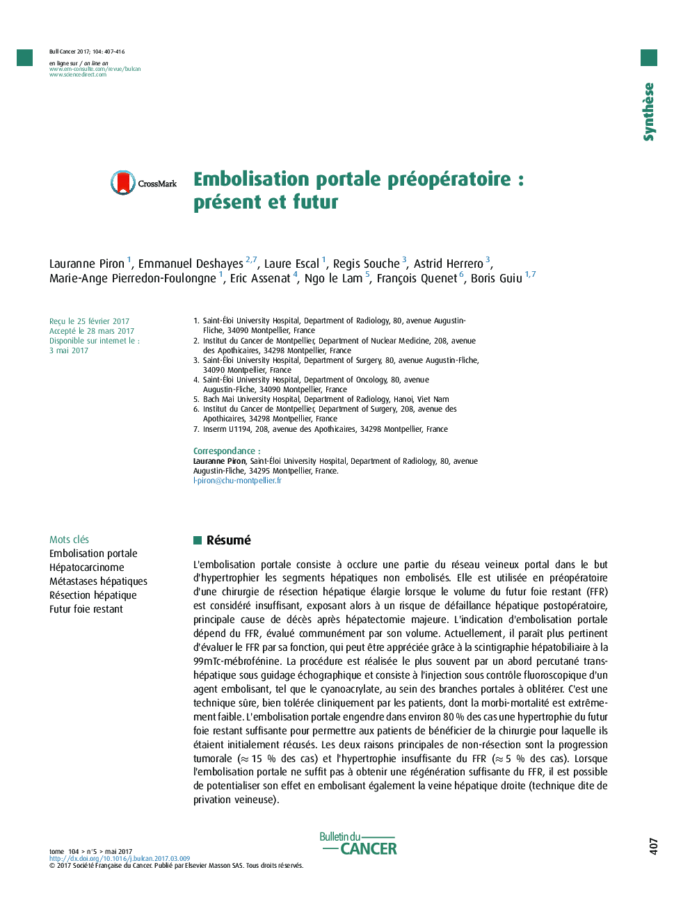 Embolisation portale préopératoireÂ : présent et futur