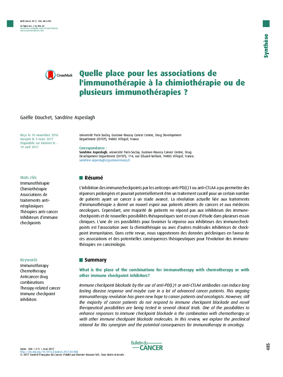 Quelle place pour les associations de l'immunothérapie Ã  la chimiothérapie ou de plusieurs immunothérapiesÂ ?