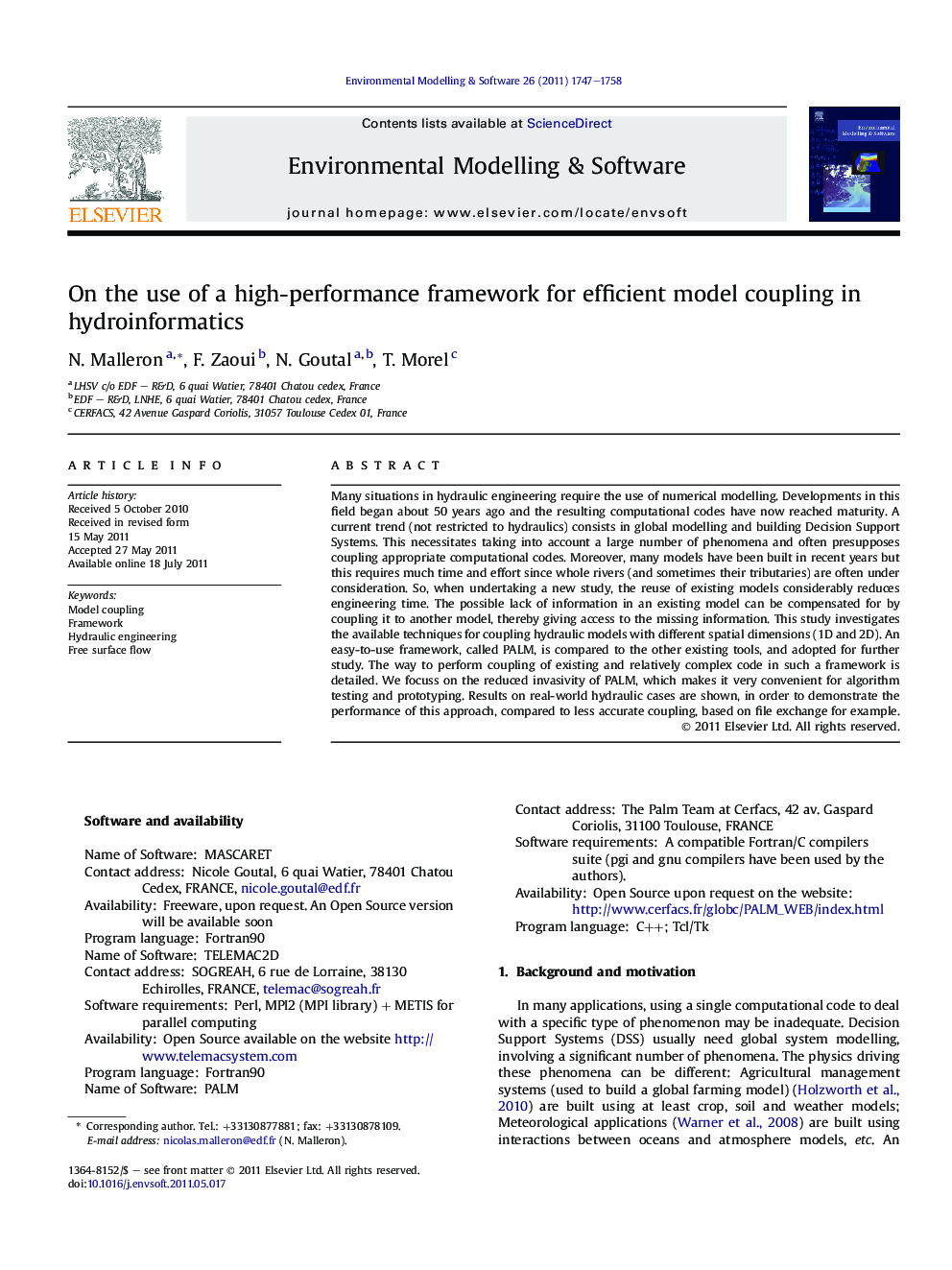 On the use of a high-performance framework for efficient model coupling in hydroinformatics