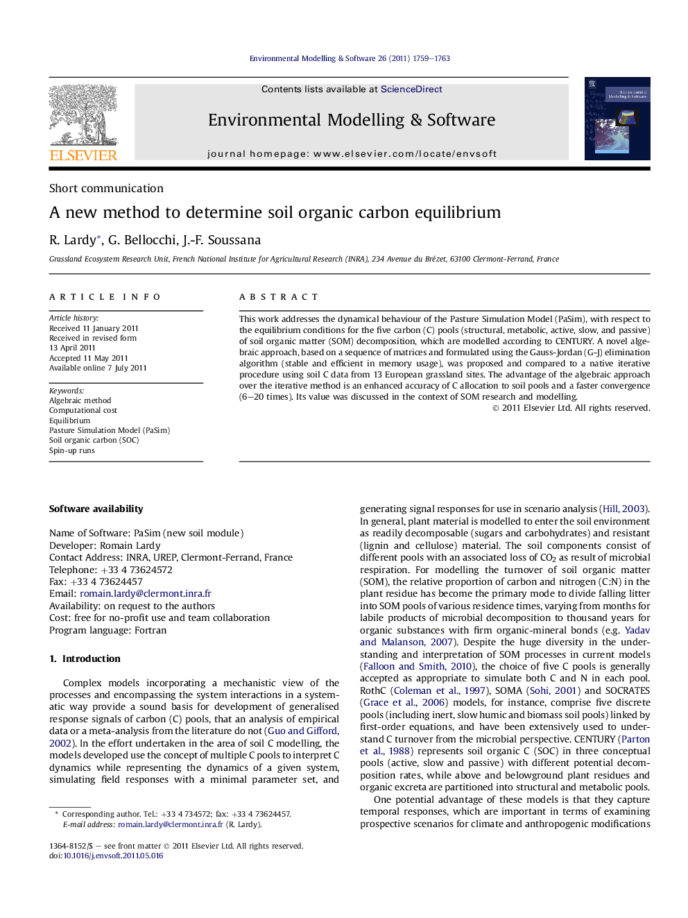 A new method to determine soil organic carbon equilibrium