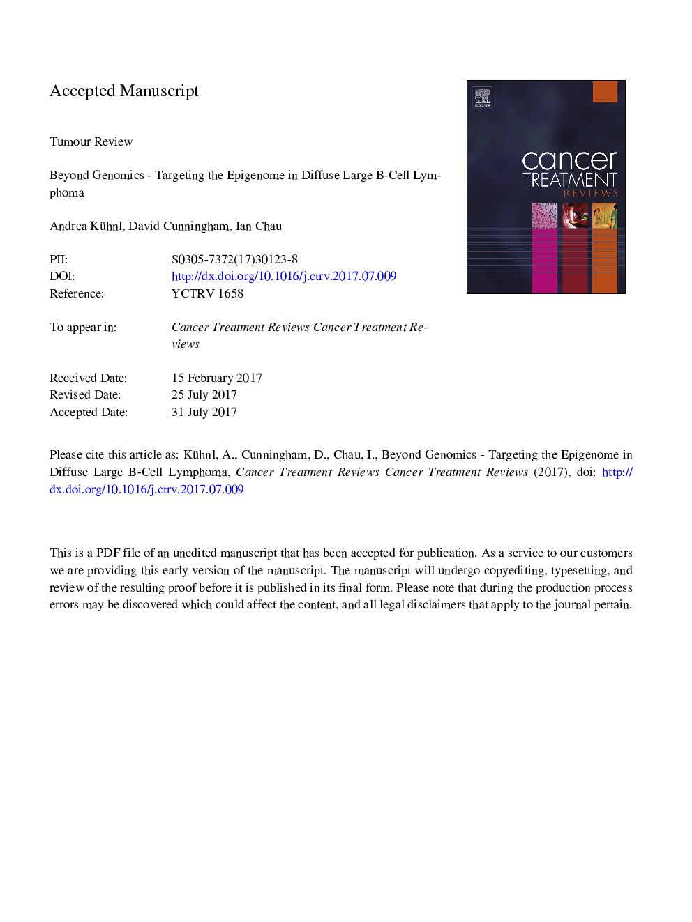 Beyond genomics - Targeting the epigenome in diffuse large B-cell lymphoma