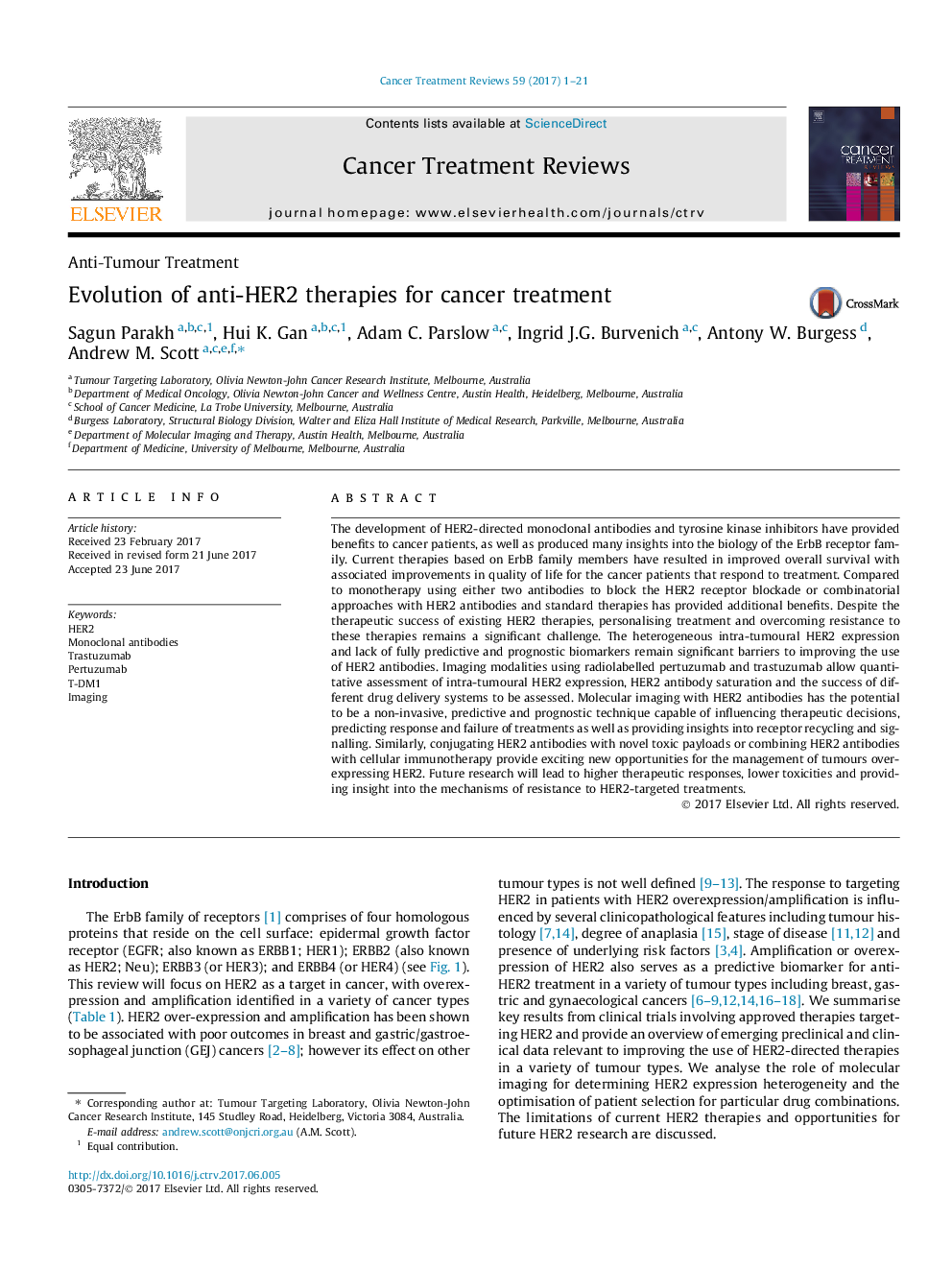 Evolution of anti-HER2 therapies for cancer treatment