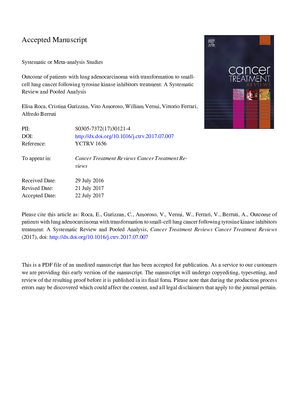 Outcome of patients with lung adenocarcinoma with transformation to small-cell lung cancer following tyrosine kinase inhibitors treatment: A systematic review and pooled analysis